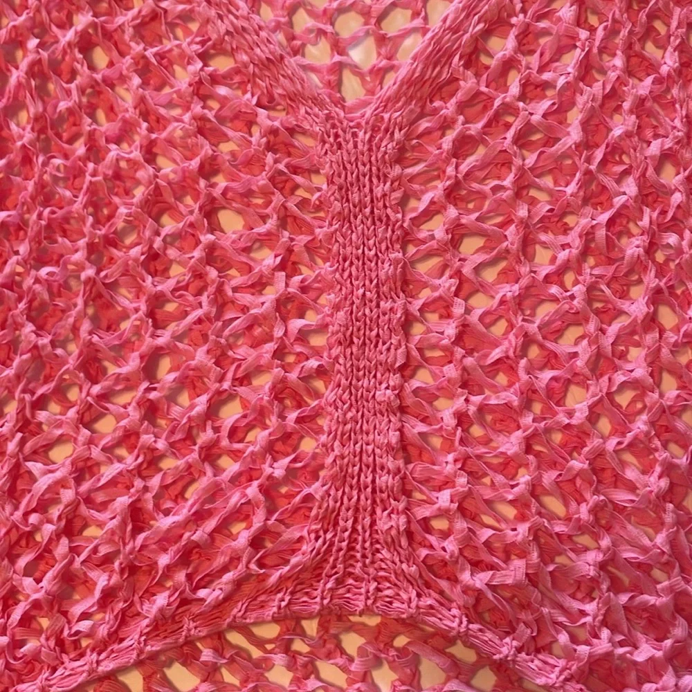 ITOO Brand Pink Asymmetrical Open Stitch 3/4 Sleeve Top - Picture 5 of 9